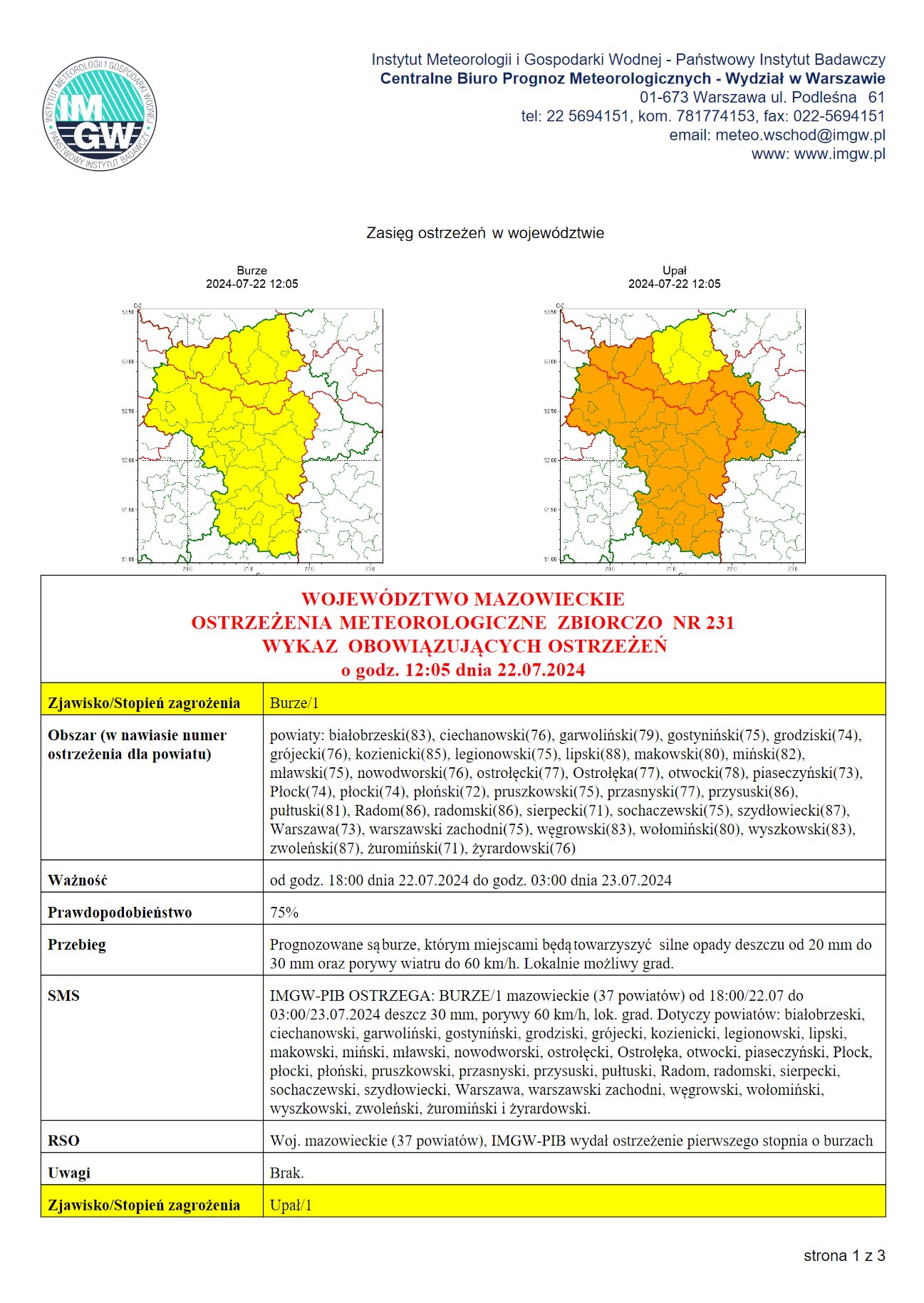 Ostrzeżenie przed burzami