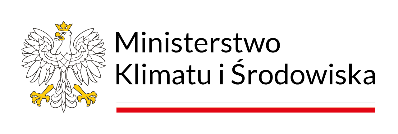 Ministerstwo Klimatu i Środowiska Orzeł biały, czarne kontury, profilem, w złotej koronie, ze złotym dziobem i szponami